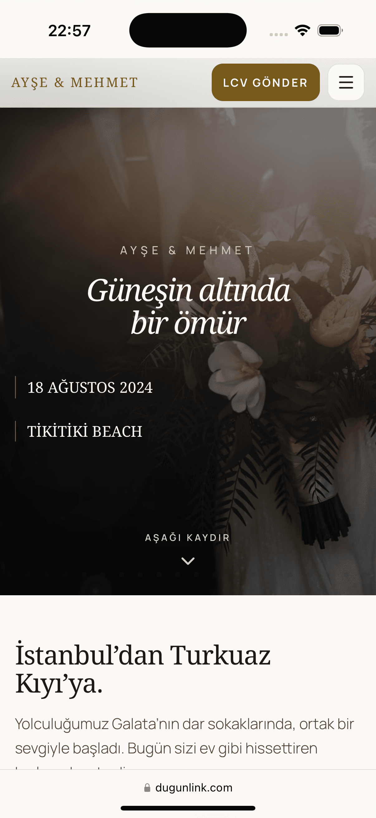 Mobil düğün sitesi ekran görüntüsü